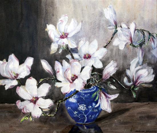 Marion Broom (Exh.1925-39) Magnolia in a Chinese vase, 21 x 26in.